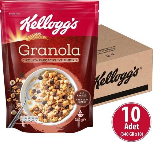 Çikolata Parçacıklı&Fındıklı Granola 340 gr x 10 Adet,%44 Yulaf Içerir, Lif Kaynağı