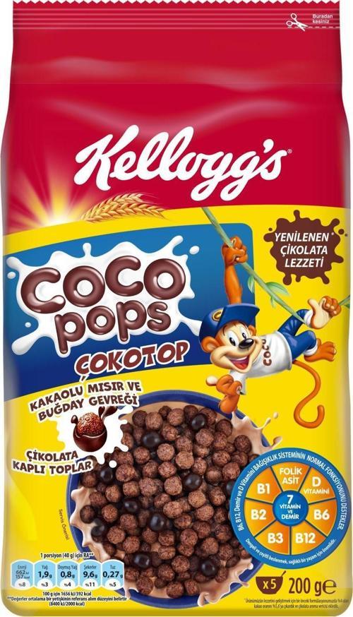 Coco Pops Çokotop Çikolatalı Buğday ve Mısır Gevreği 200 Gr, Lif,Demir ve 6 Vitamin içerir