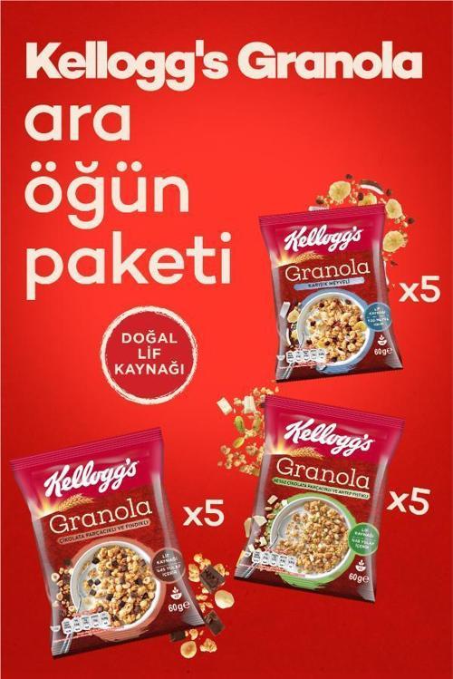 Granola 60 Gr x15 Adet,Çikolata Parçacıklı&Fındık,Meyveli,Antep Fıstıklı&Beyaz Çikolata
