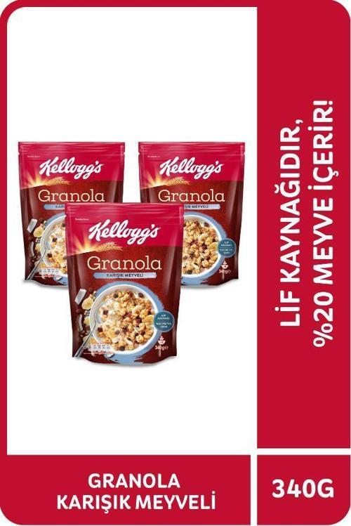 Karışık Meyveli Granola 340 Gr x3 Adet,%45 Yulaf içerir,Lif Kaynağı,%20 Kurutulmuş Meyve