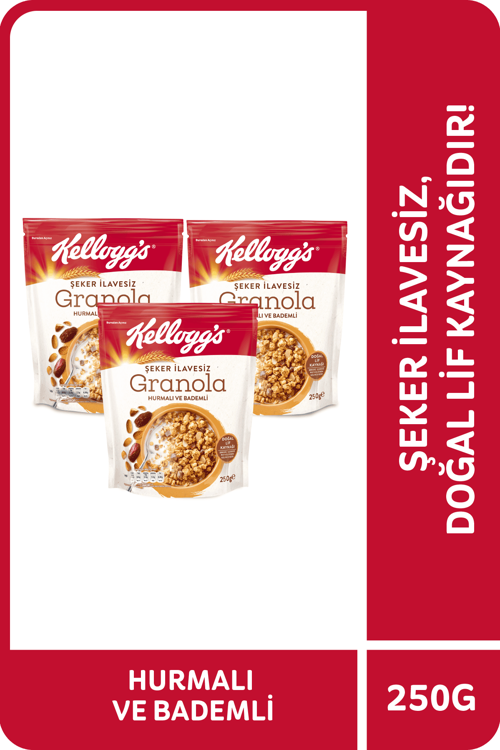 ŞEKER İLAVESİZ GRANOLA HURMALI VE BADEMLİ 250 GRAM x 3 ADET,