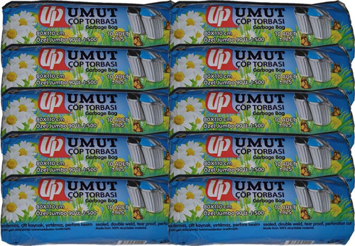 Jumbo J500, 80x110 cm 90 litre, 10 adet, 10 Rulo Çöp Torbası