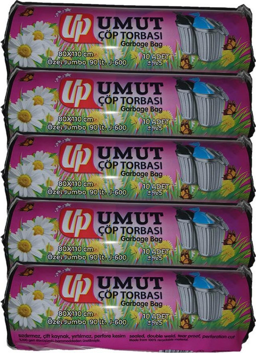 Jumbo J600, 80x110 cm 90 litre, 10 adet, 5 Rulo Çöp Torbası