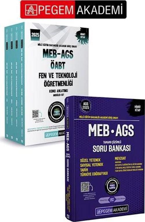 PEGEM AKADEMİ 2025 MEB-AGS-ÖABT Fen Bilimleri Tamamı Çözümlü Soru Bankası (4 Kitap) + 2025 MEB-AGS S