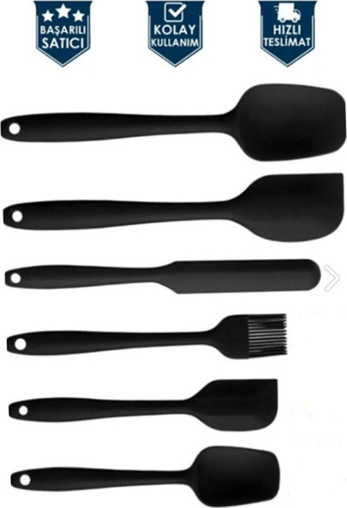 6Lı Takım Yanmaz Yapışmaz Mutfak Pasta Slikon Yumurta Fırçası Kaşık Bıçak Spatula Seti