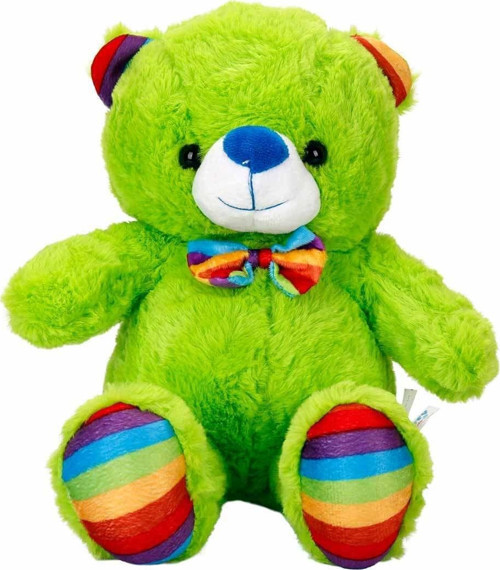 Oturan Kurdeleli Renkli Peluş Ayı 30 cm YEŞİL
