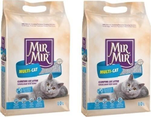 Multi-Cat %100 Doğal Parfümsüz Topaklanan Bentonit Kedi Kumu 10 L * 2 Adet