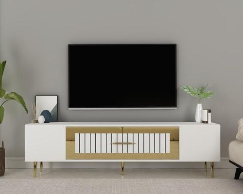 Dekolp3Ct Tv Sehpası Beyaz-Altın