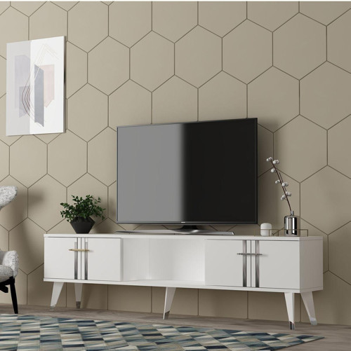 Asel Tv Sehpası (Alt Modül) Beyaz-Gümüş