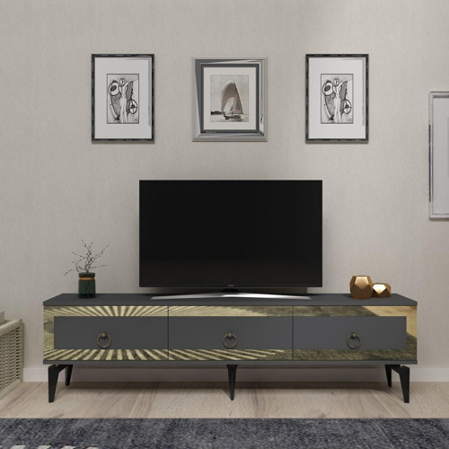 Ponny 180 Cm Tv Sehpası Antrasit Altın