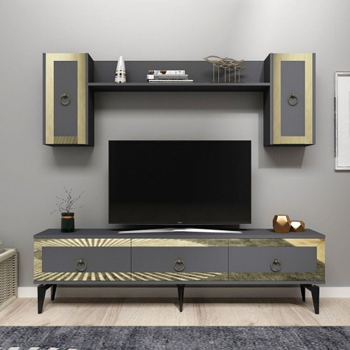 Ponny 180 Cm Tv Ünitesi Antrasit Altın
