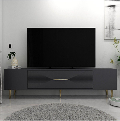 Dekol1Ct Tv Sehpası Antrasit-Altın