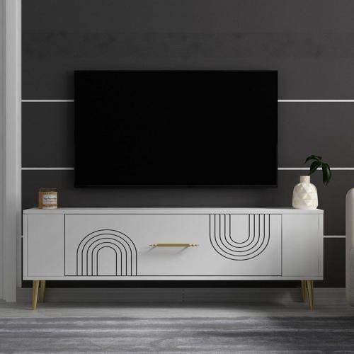 Retrol2Ct Tv Sehpası Beyaz-Altın