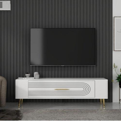 Retrol3Ct Tv Sehpası Beyaz-Altın
