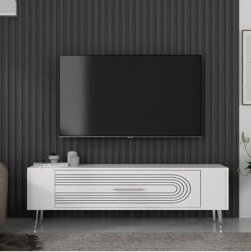 Retrol3Ct Tv Sehpası Beyaz-Gümüş