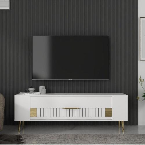 Retrolp4Ct Tv Sehpası Beyaz-Altın