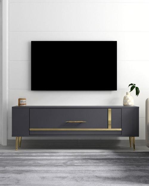 Retrop1Ct Tv Sehpası Antrasit-Altın