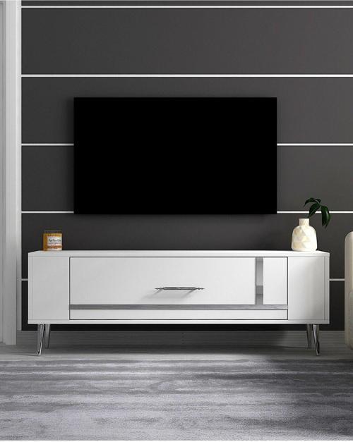 Retrop1Ct Tv Sehpası Beyaz-Gümüş