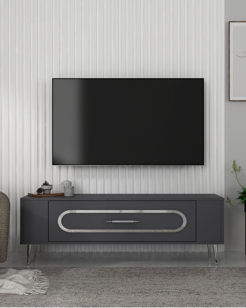 Retrop3Ct Tv Sehpası Antrasit-Gümüş