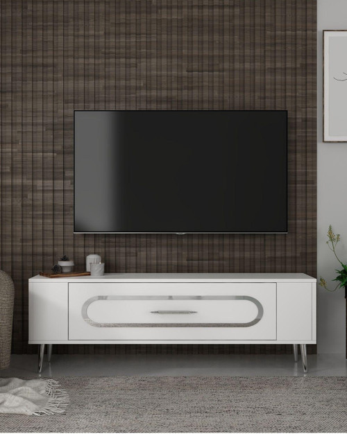 Retrop3Ct Tv Sehpası Beyaz-Gümüş