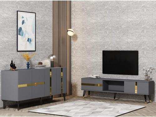 Vannia Tv Sehpası Ve Konsol 2'Li Salon Takımı Antrasit-Altın