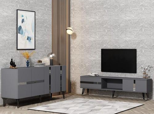 Vannia Tv Sehpası Ve Konsol 2'Li Salon Takımı Antrasit-Gümüş
