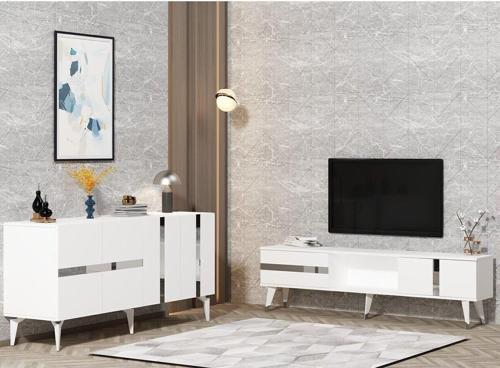 Vannia Tv Sehpası Ve Konsol 2'Li Salon Takımı Beyaz-Gümüş