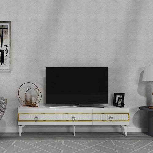 İppek 180 Cm Tv Sehpası (Alt Modül) Beyaz-Altın