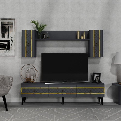 İppek 180 Cm Tv Ünitesi Takımı Antrasit-Altın