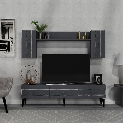 İppek 180 Cm Tv Ünitesi Takımı Antrasit-Gümüş