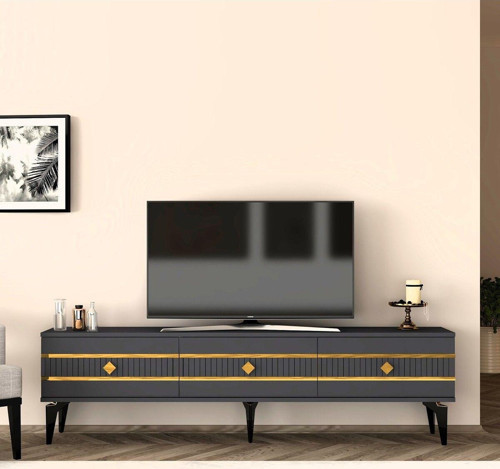 Lenora Tv Sehpası (Alt Modül) Antrasit-Altın