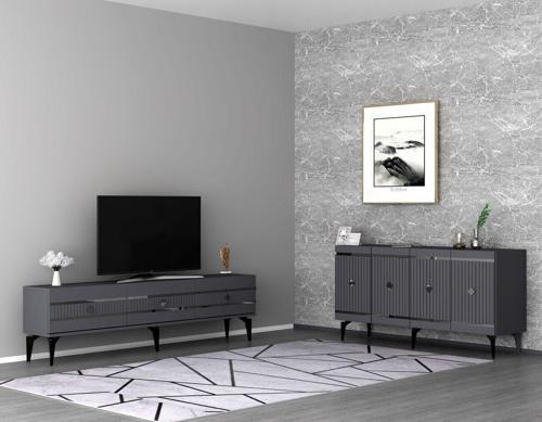 Lenora Tv Sehpası (Alt Modül) Ve Konsol 2'Li Salon Takımı Antrasit-Gümüş