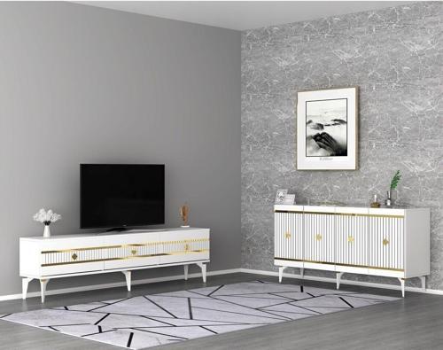 Lenora Tv Sehpası (Alt Modül) Ve Konsol 2'Li Salon Takımı Beyaz-Altın