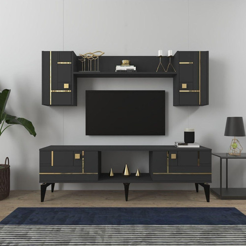Maddera 150 Cm Tv Ünitesi Takımı Antrasit-Altın