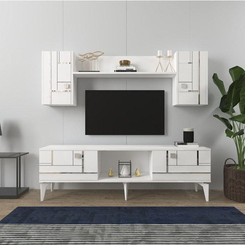 Maddera 150 Cm Tv Ünitesi Takımı Beyaz-Gümüş