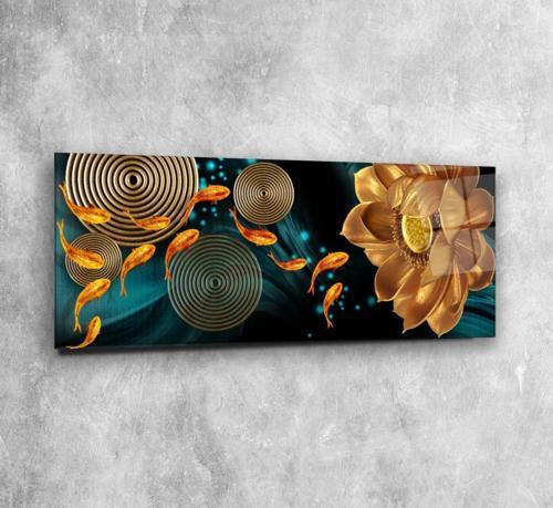 Gold Balıklar Panoramik Cam Tablo | Hediyelik, Dekoratif, Ofis, Mutfak 