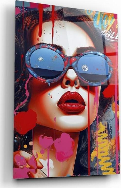 Pop Art Kadın  Cam Tablo | Hediyelik, Dekoratif, Ofis, Mutfak 