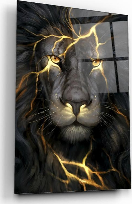 Gold Aslan Cam Tablo | Hediyelik, Dekoratif, Ofis, Mutfak