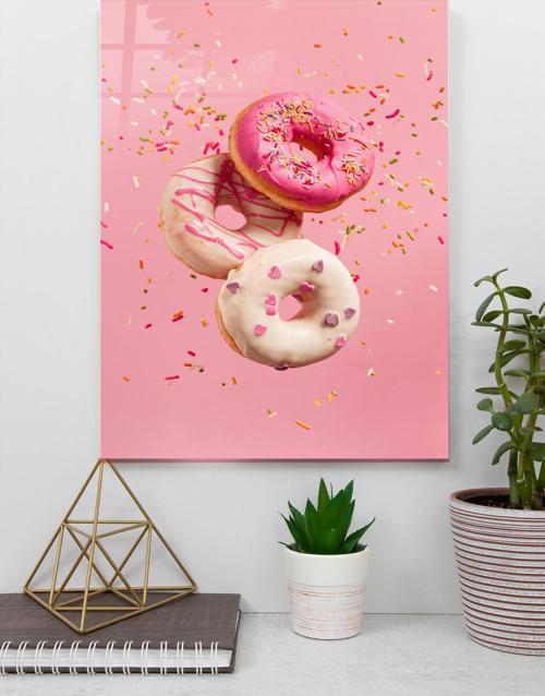 Pembe Fonda Donutlar Cam Tablo | Hediyelik, Dekoratif, Ofis, Mutfak 