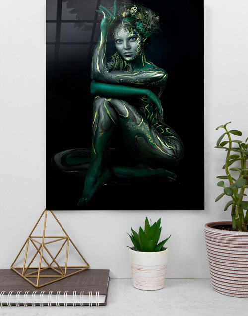 Fantastik Vücut Boyama Genç Kadın Cam Tablo | Hediyelik, Dekoratif, Ofis, Mutfak