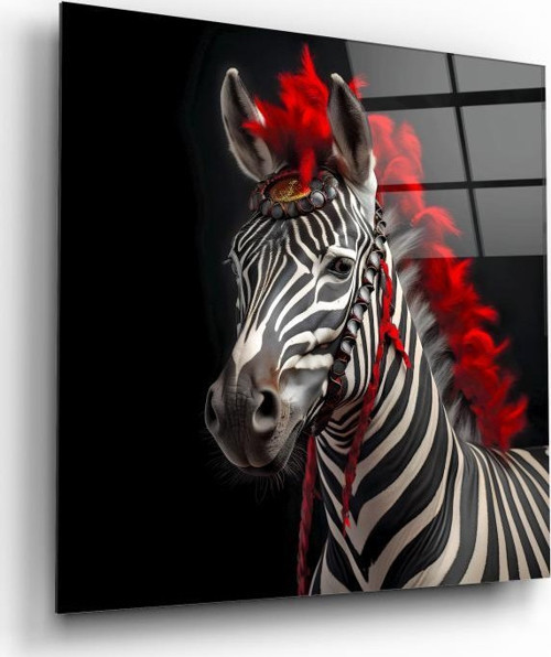 Kırmızı Saçlı Zebra Cam Tablo | Hediyelik, Dekoratif, Ofis, Mutfak