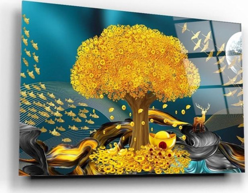 Gold Manzara Cam Tablo | Hediyelik, Dekoratif, Ofis, Mutfak