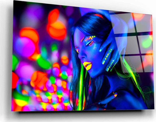 Neon Kadın Cam Tablo | Hediyelik, Dekoratif, Ofis, Mutfak