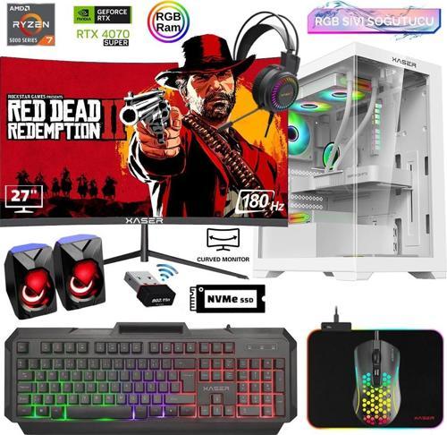 Xsr831 Ryzen 7 5700x 16GB Ram 512GB M.2 NVMe SSD 12GB RTX4070 SUPER 27"Curved 180Hz Sıvı Soğutma Oyuncu Bilgisayar