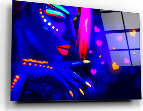 Neon Kadın Cam Tablo | Hediyelik, Dekoratif, Ofis, Mutfak