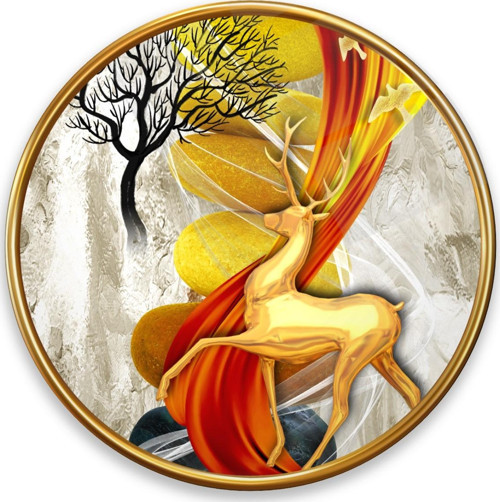 Gold Geyik Yuvarlak Cam Tablo | Hediyelik, Dekoratif, Ofis, Mutfak