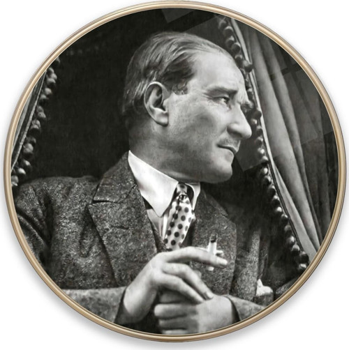 Atatürk Yuvarlak Cam Tablo | Hediyelik, Dekoratif, Ofis, Mutfak
