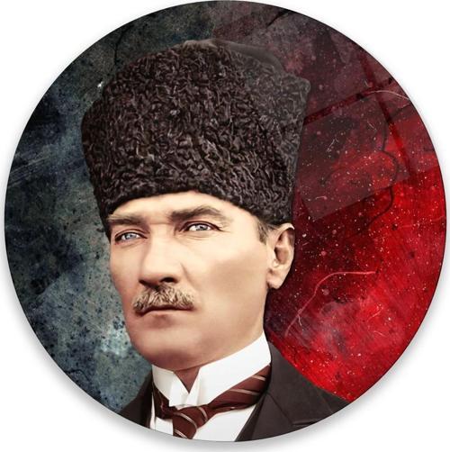 Atatürk Yuvarlak Cam Tablo | Hediyelik, Dekoratif, Ofis, Mutfak 