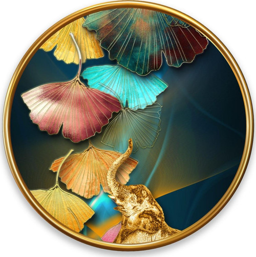 Gold Yapraklar Yuvarlak Cam Tablo | Hediyelik, Dekoratif, Ofis, Mutfak