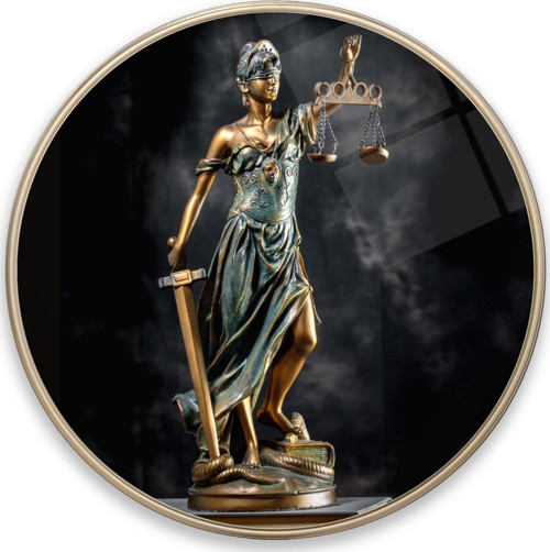 Themis Heykeli Yuvarlak Cam Tablo | Hediyelik, Dekoratif, Ofis, Mutfak